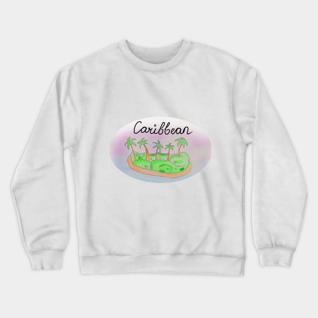 Caribbean watercolor Island travel, beach, sea and palm trees. Holidays and vacation, summer and relaxation Crewneck Sweatshirt by grafinya